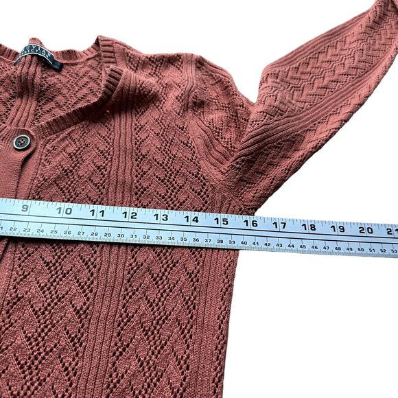 Peruvian Connection Cardigan Sweater Womens XS Rust Open Knit Long Duster Cotton - Picture 7 of 9